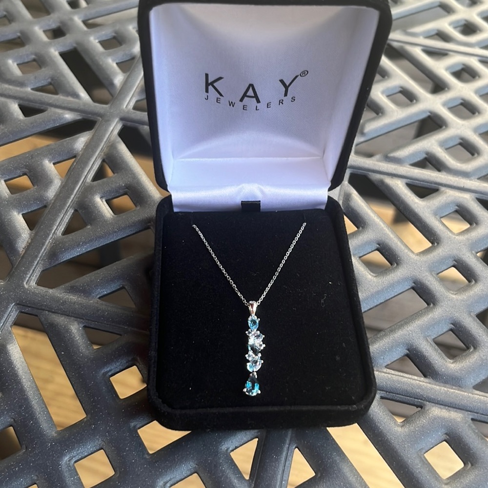Kay Jewelers Vibrant Shades of Blue Topaz Sterling Silver Necklace- New In Box